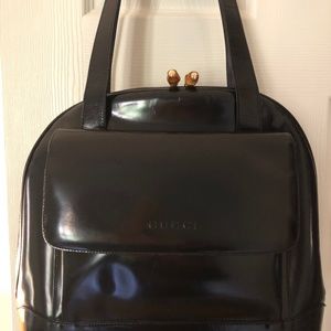 Vintage Tom Ford for GUCCI Black Spazzalotto Leather + Bamboo Shoulder Bag